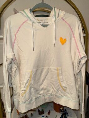 Sunwashed White Hoodie Sweater with Yellow Heart Accent
